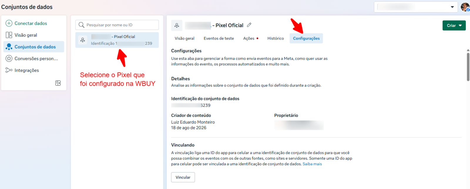 Configura&ccedil;&otilde;es do Pixel do Facebook