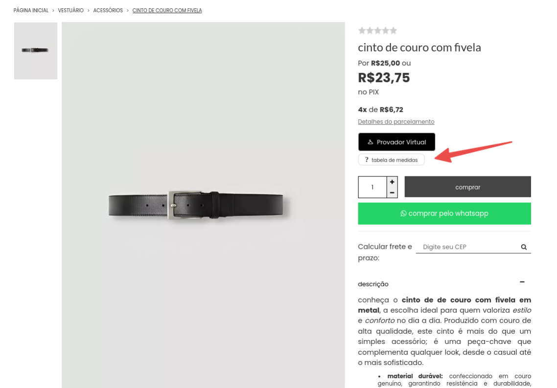 Vis&atilde;o da loja exibindo o bot&atilde;o 